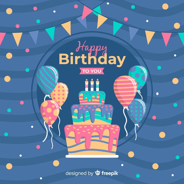 Fondo feliz cumpleaños en estilo plano