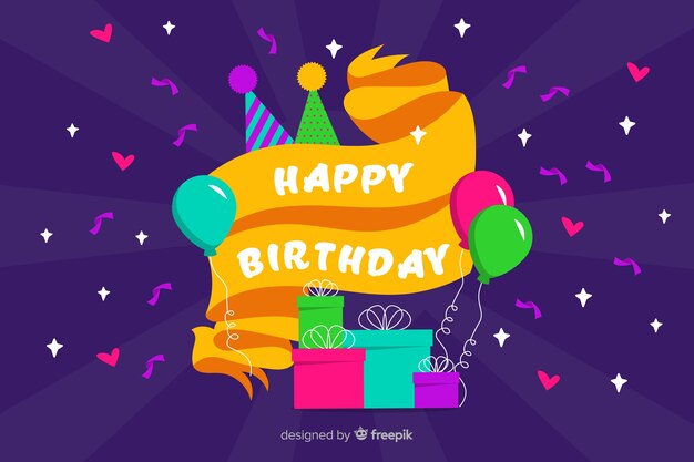 Fondo feliz cumpleaños en estilo plano