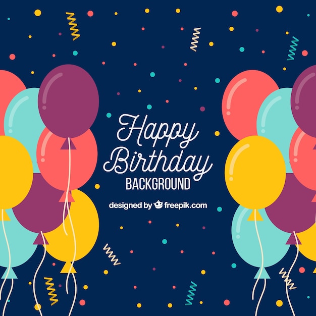 Fondo de feliz cumpleaños con globos y confeti