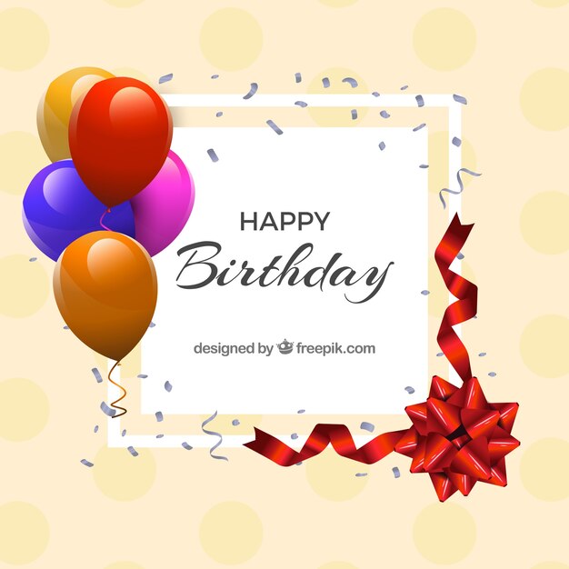 Fondo de feliz cumpleaños con globos y lazo 