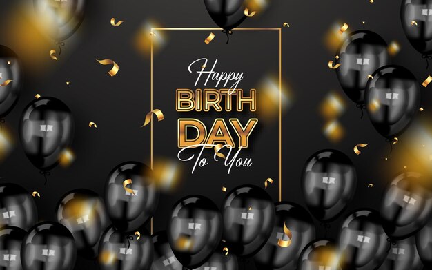 Fondo de feliz cumpleaños con globos de lujo y confeti