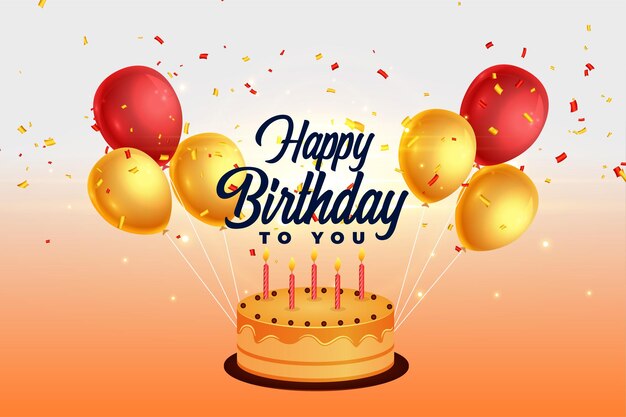 Fondo feliz cumpleaños con globos y pastel