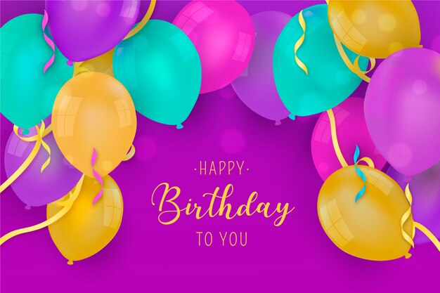 Fondo feliz cumpleaños con globos realistas coloridos