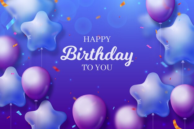 Fondo feliz cumpleaños con globos violeta degradado