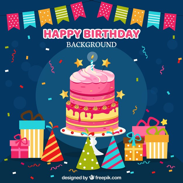 Fondo de feliz cumpleaños con regalos y decoración