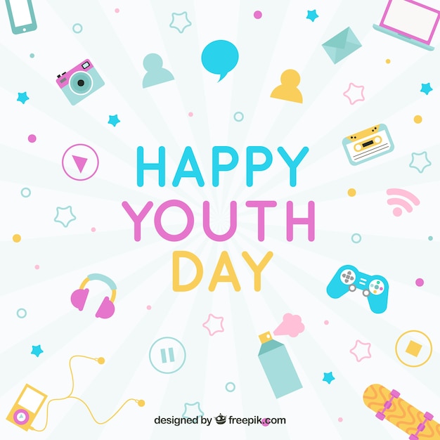 Fondo de feliz día de la juventud con elementos en diseño plano