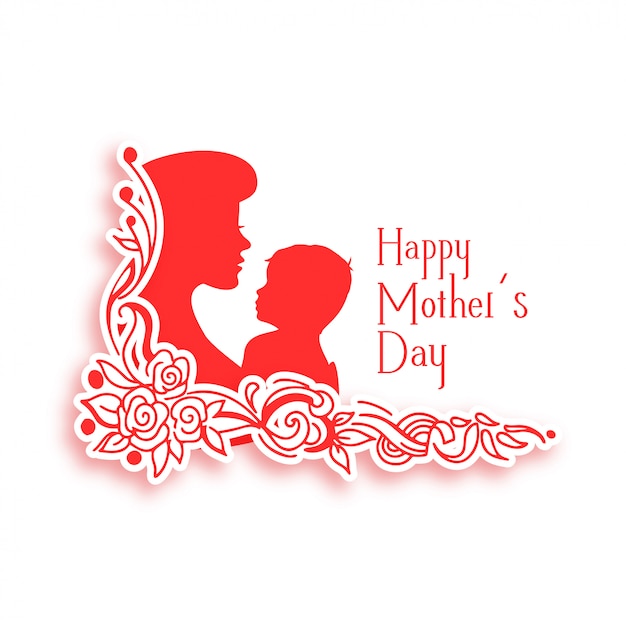 Fondo feliz día de las madres con silueta de mamá y niño