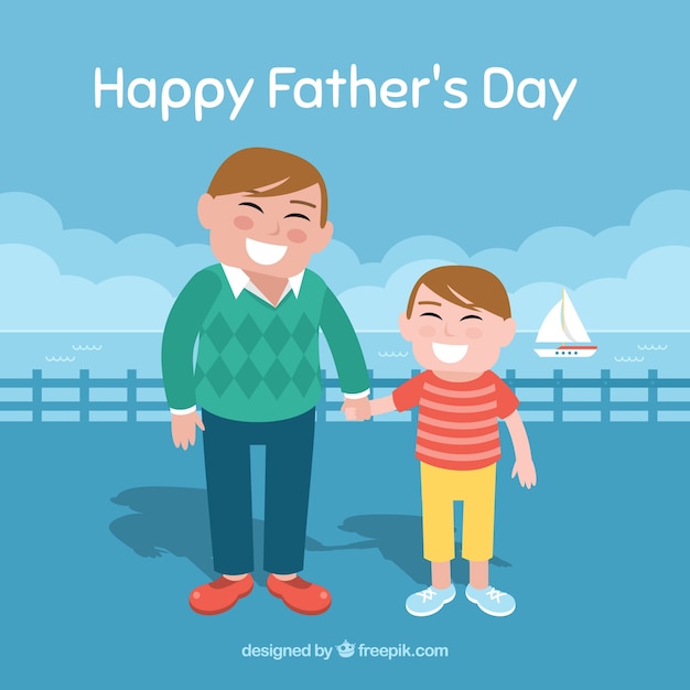 Vector gratuito fondo de feliz día del padre con papá e hijo