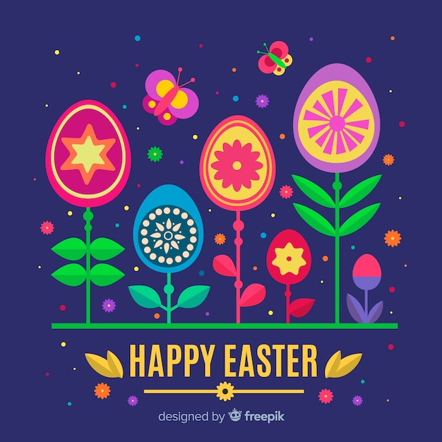 Vector gratuito fondo feliz día de pascua en diseño plano