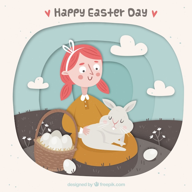 Vector gratuito fondo de feliz día de pascua en estilo de papel