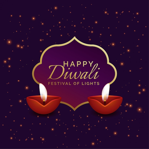 Vector gratuito fondo feliz de diwali con diya y destellos