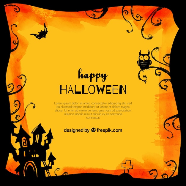 Vector gratuito fondo de feliz halloween con castillo y búho