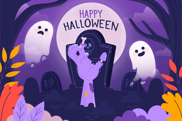 Vector gratuito fondo de feliz halloween dibujado a mano con fantasmas
