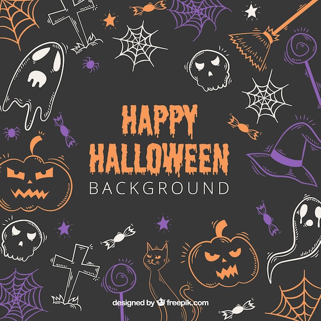 Vector gratuito fondo de feliz halloween con dibujos