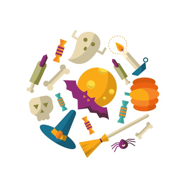 Fondo feliz halloween con iconos planos