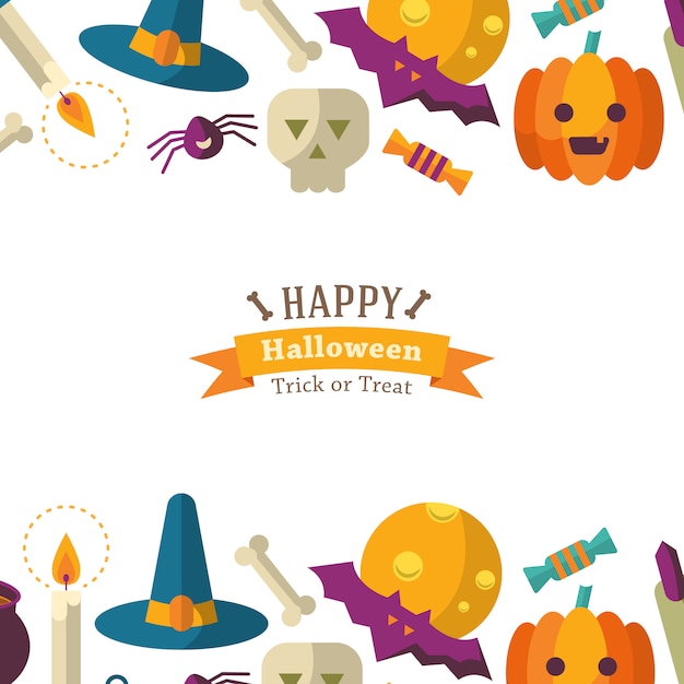 Fondo feliz halloween con iconos planos