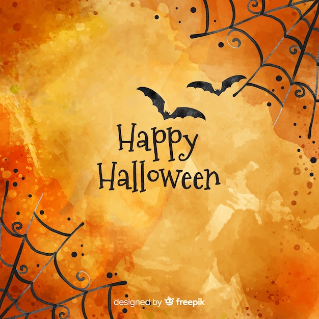 Vector gratuito fondo feliz halloween con telaraña y murciélagos