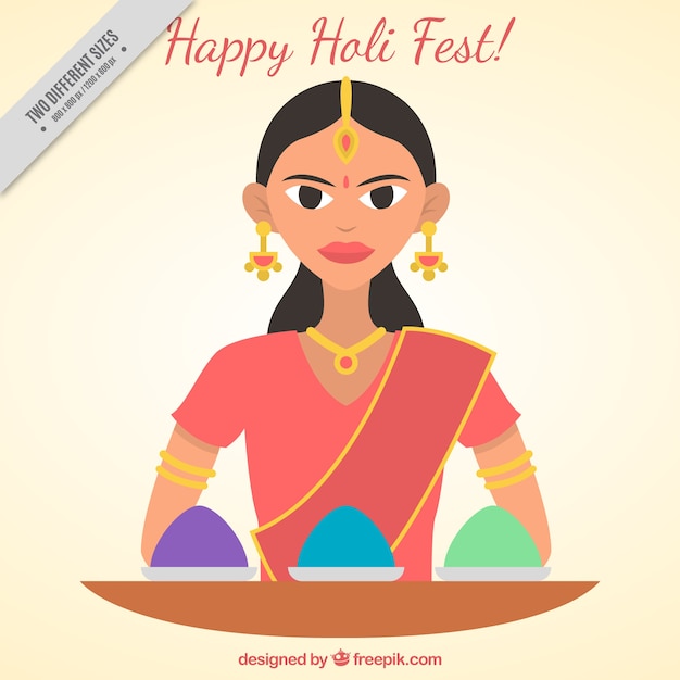 Vector gratuito fondo de feliz holi con bonita mujer