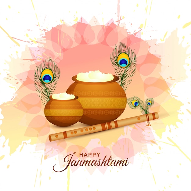 Fondo feliz de krishna janmashtami con matki y makhan