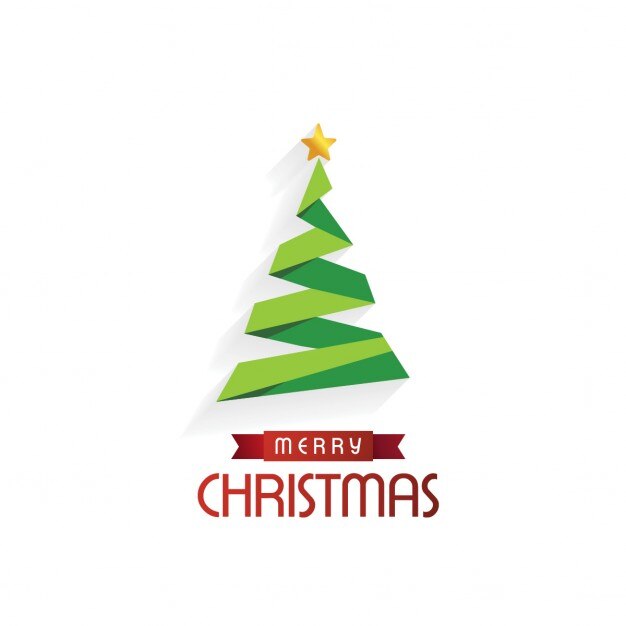 Fondo de feliz navidad con árbol de origami y estrella