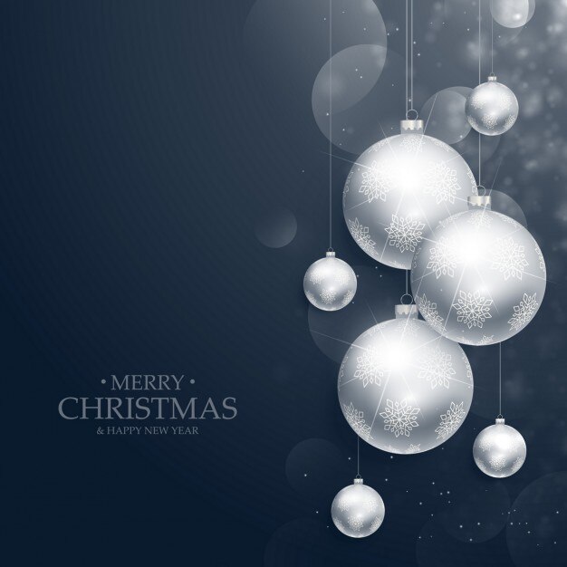 Vector gratuito fondo de feliz navidad de bolas plateadas