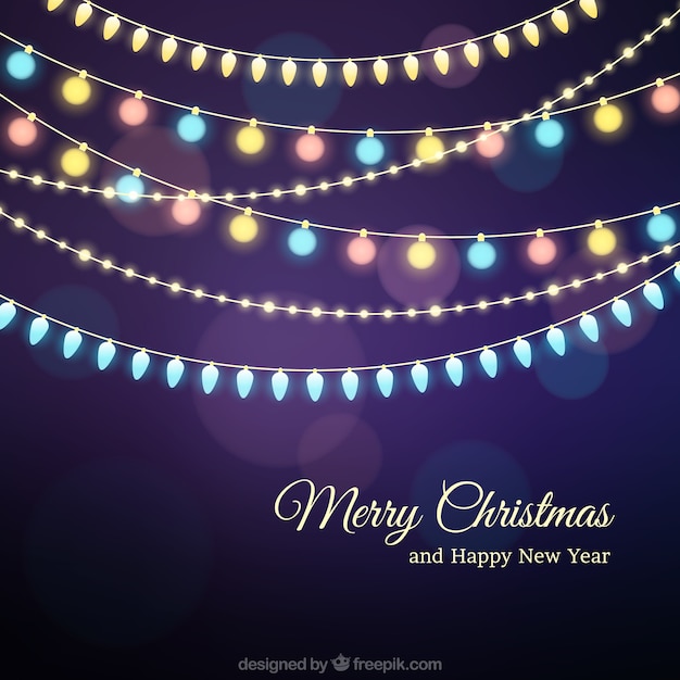 Fondo de feliz navidad con bombillas de colores