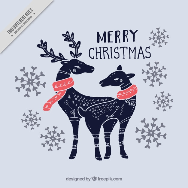 Vector gratuito fondo de feliz navidad de bonitos renos dibujados a mano