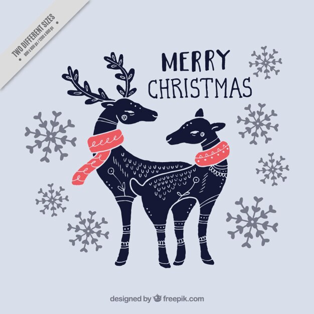 Fondo de feliz navidad de bonitos renos dibujados a mano 