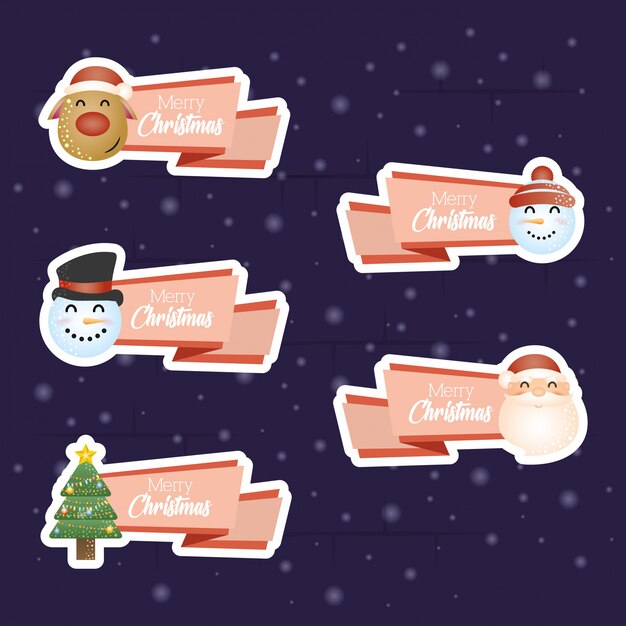 Fondo feliz Navidad con conjunto de personajes