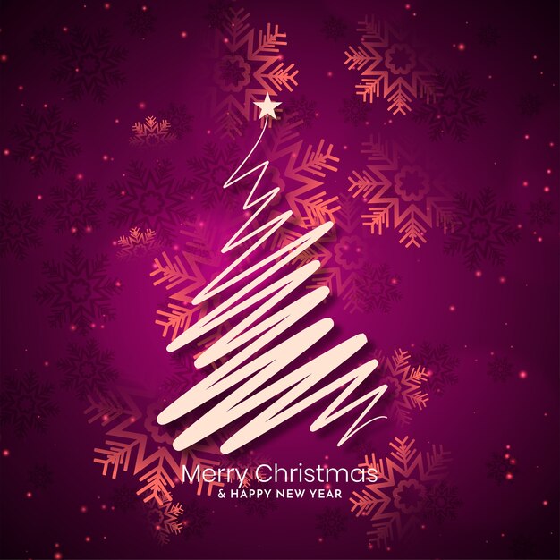 Fondo de feliz Navidad con diseño de árbol de arte lineal