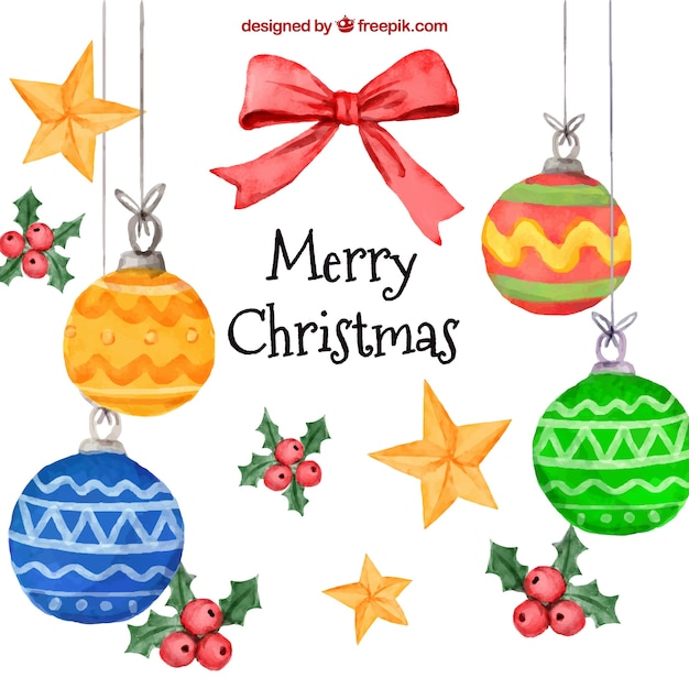 Fondo de feliz navidad con elementos decorativos de acuarela