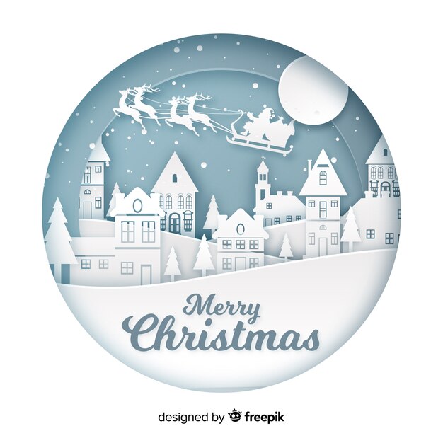 Fondo de feliz Navidad en estilo de arte de papel