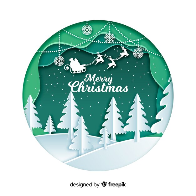Fondo de feliz Navidad en estilo de arte de papel