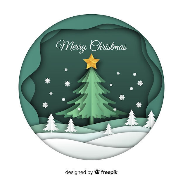 Fondo de feliz Navidad en estilo de arte de papel