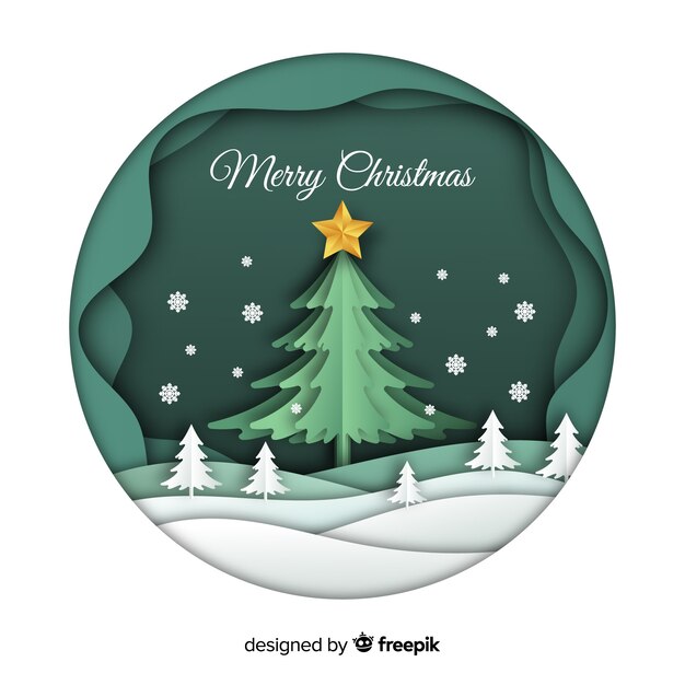 Fondo de feliz Navidad en estilo de arte de papel