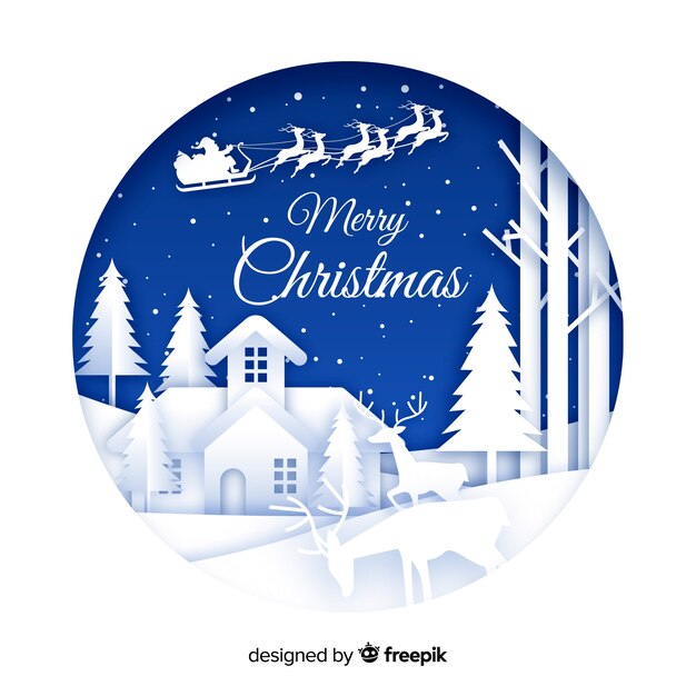 Fondo de feliz Navidad en estilo de arte de papel