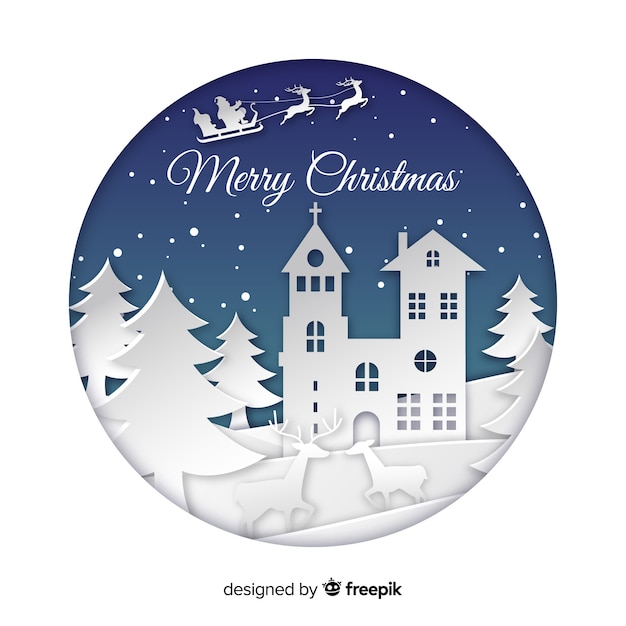 Fondo de feliz Navidad en estilo de arte de papel