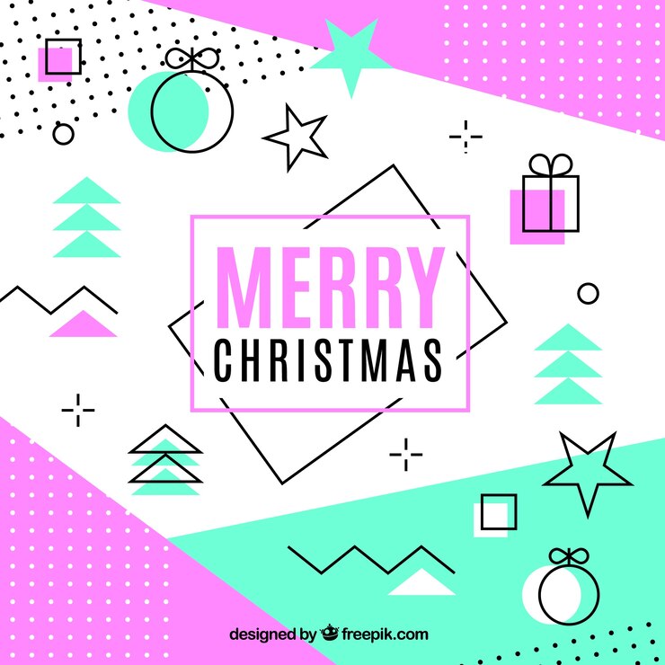 Vector gratuito fondo feliz navidad en estilo memphis en rosa y turquesa