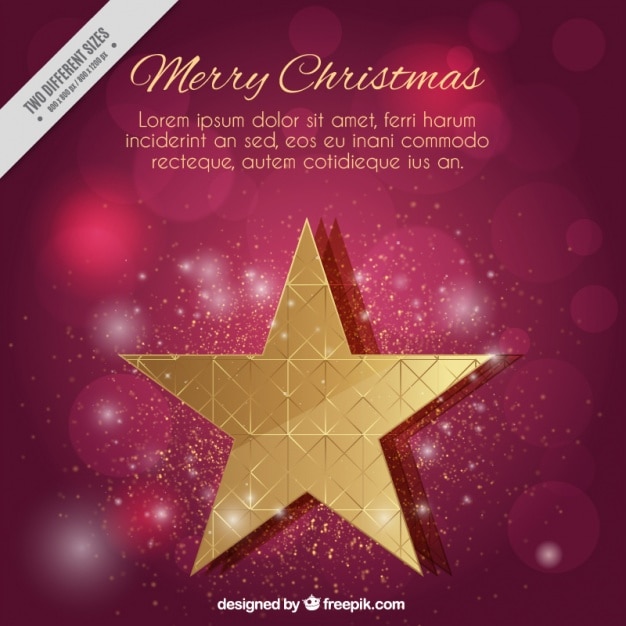 Vector gratuito fondo de feliz navidad con una estrella dorada y efecto bokeh