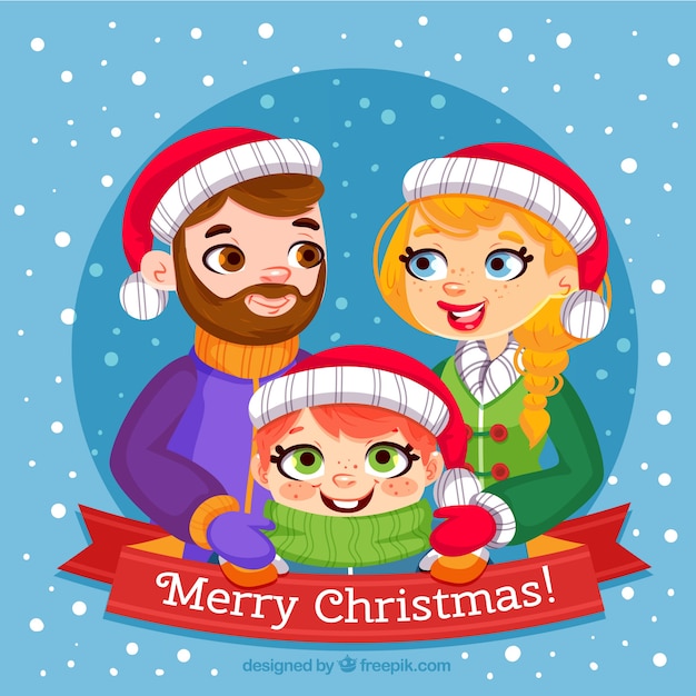 Vector gratuito fondo de feliz navidad con familia