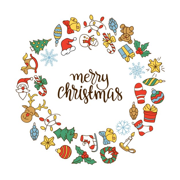 Fondo de feliz Navidad y feliz año nuevo con iconos de colores.