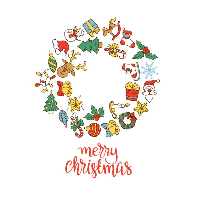 Fondo de feliz Navidad y feliz año nuevo con los iconos.