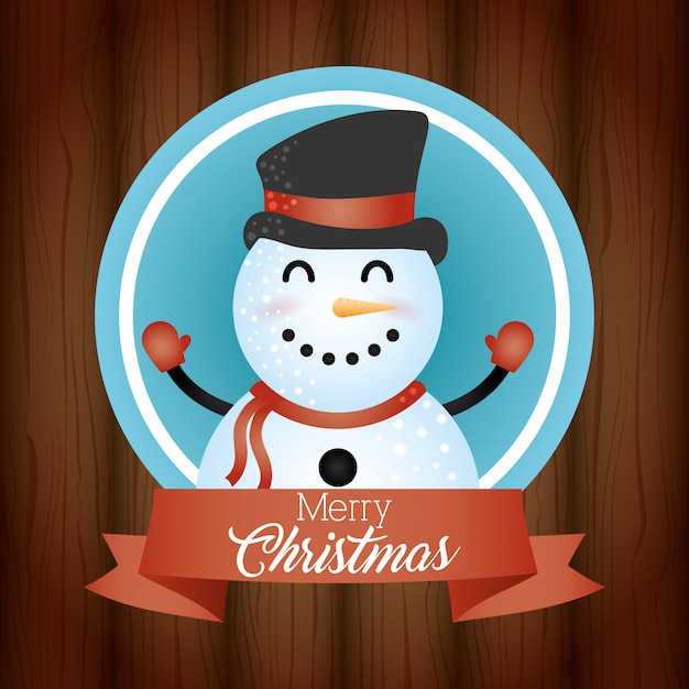 Vector gratuito fondo feliz navidad con lindo personaje de muñeco de nieve