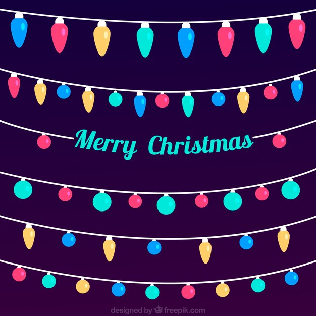 Fondo de feliz navidad con luces de colores 
