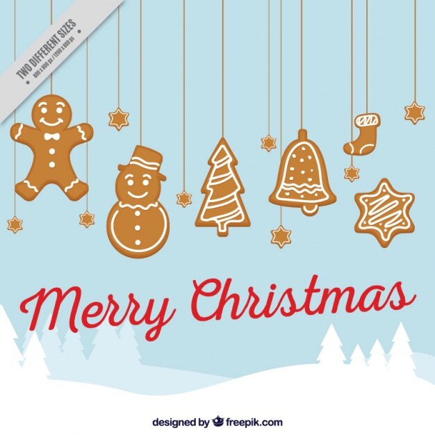 Fondo de feliz navidad con ornamentos de galletas de jengibre