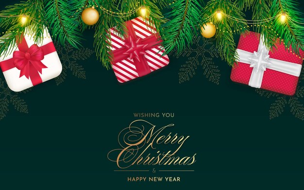 Fondo de feliz navidad con regalos realistas