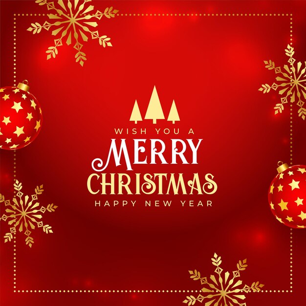 Fondo de feliz navidad rojo con adorno y vector de diseño de copo de nieve