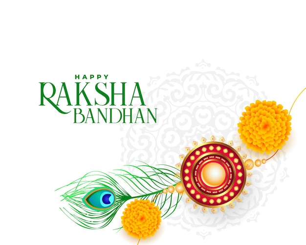 Fondo feliz raksha bandhan con rakhi y plumas de pavo real