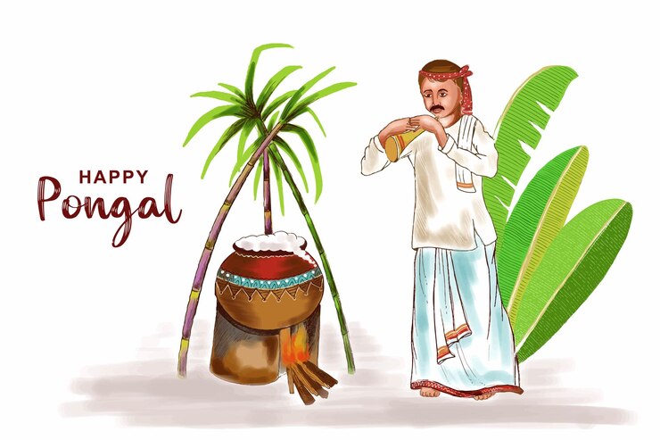 Vector gratuito fondo feliz de la tarjeta del festival de la cosecha de pongal