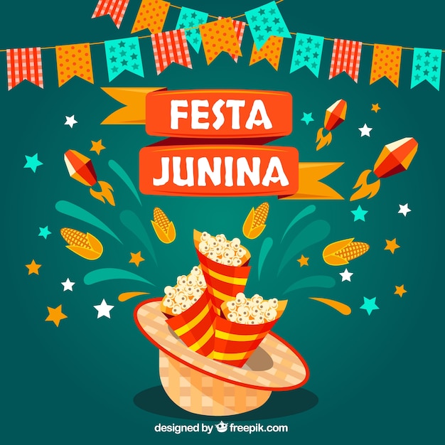 Fondo de festa junina con maíz y guirnaldas